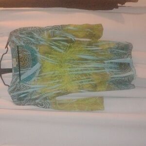 ONE WORLD Vibrant Green and Blue Blouse